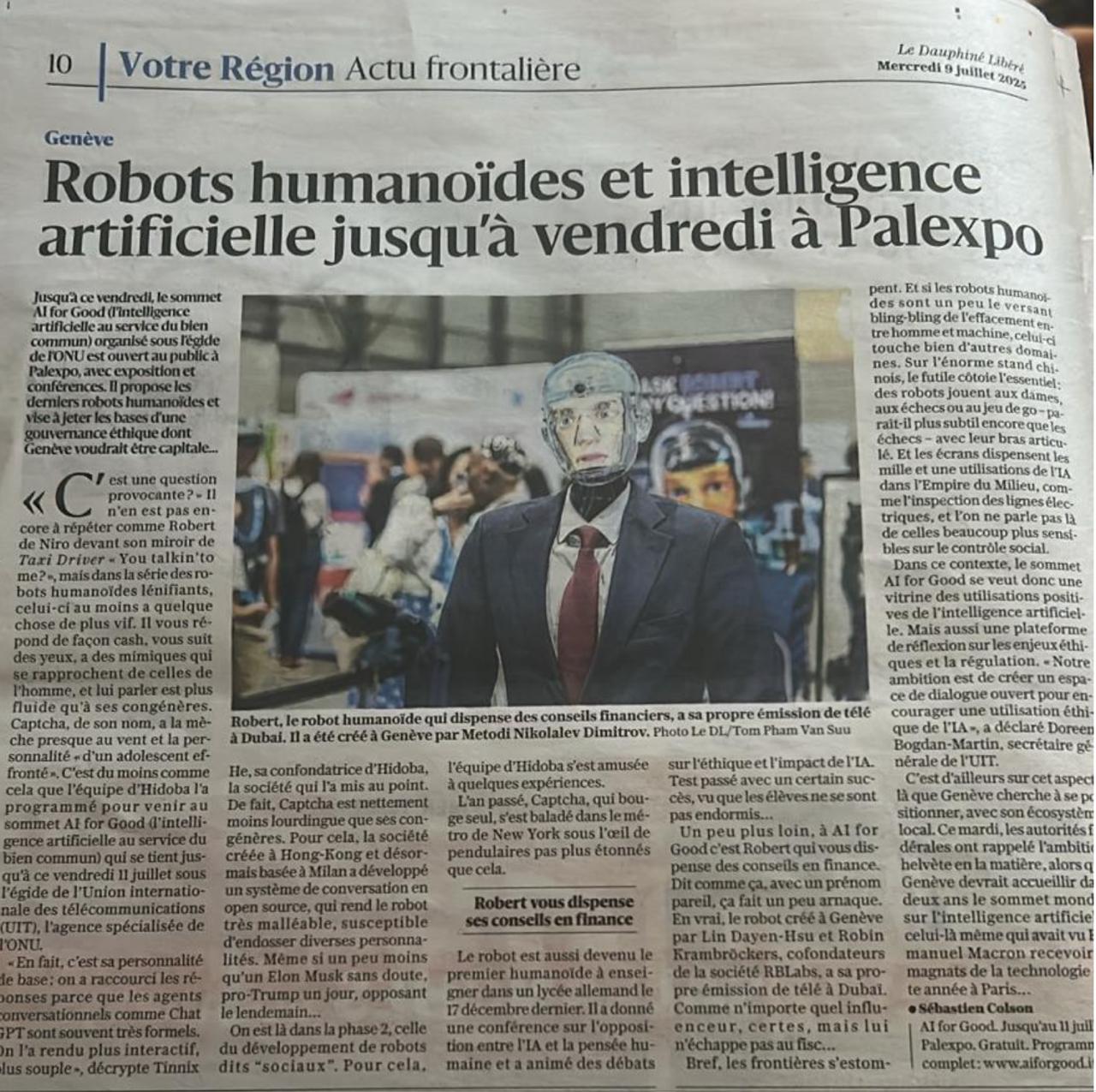 Robert Finance Robot Featured in Le Dauphiné Libéré